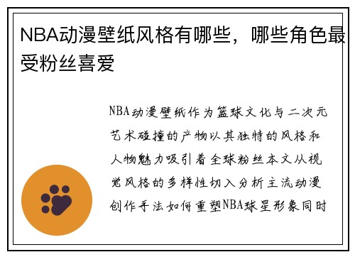 NBA动漫壁纸风格有哪些，哪些角色最受粉丝喜爱